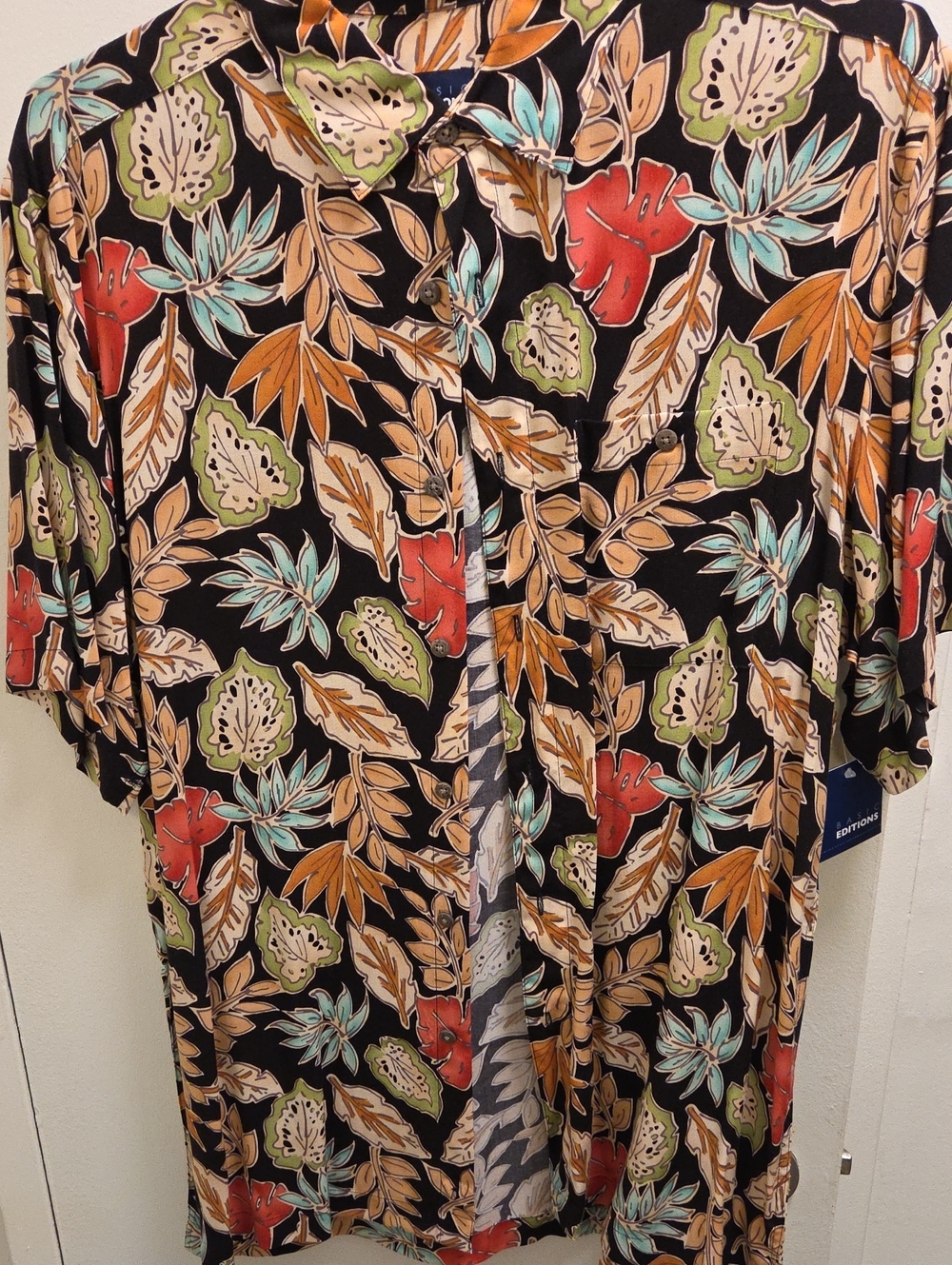 Vintage Kmart Rayon Tropical Leaf Print Button-Up Shirt -